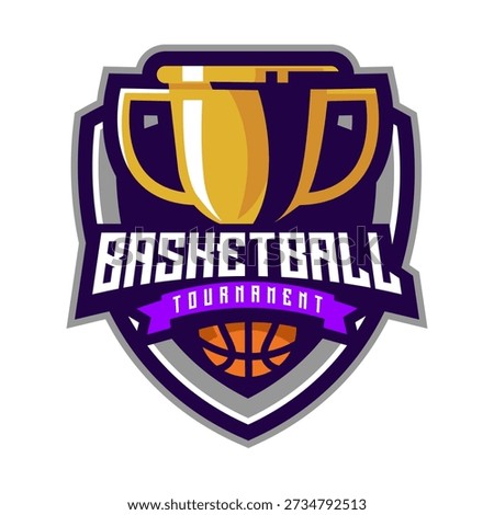 Cup with basketball inside shield a logo for  tournament and league