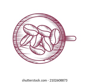 cup with beans coffee engraving style