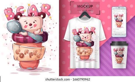 Cup of bear poster and merchandising. Vector eps 10