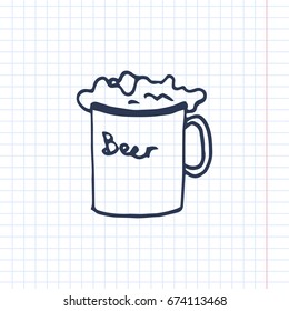 cup with beer Hand-drawn vector illustration. sketch on the paper