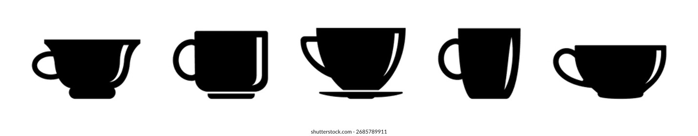 Cup of beverage flat vector icon set