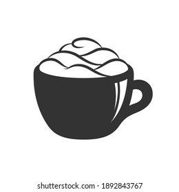 Cup of beverage with foam and cream on mug with highlight silhouette. Simple minimal flat clip art, icon or logo for cafe shops, beverages, caffeine, restaurants, etc. Vector illustration.