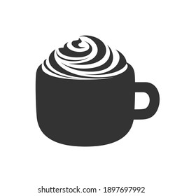 Cup of beverage with foam and cream on mug silhouette template. Simple minimal flat clip art, icon or logo for cafe shops, menu, caffeine, restaurants, etc. Vector illustration.