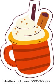 Cup With Beverage Sticker Vector Illustration