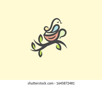 Cup bird logo design vector graphics template