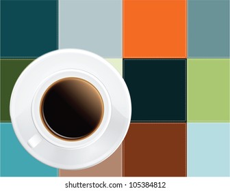 A cup of black coffee colored cloth napkin. Vector illustration.