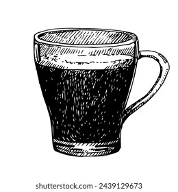 Cup of black coffee, hand drawn sketch, vector illustration