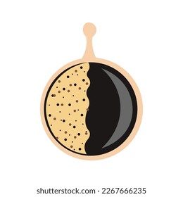 Cup of black coffee on white background, top view