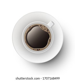Cup of black coffee. Realistic top-view vector illustration.