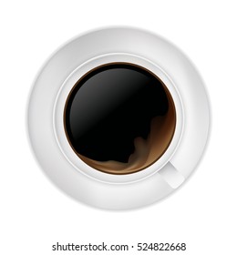 Cup of black coffee. Realistic top-view vector illustration.