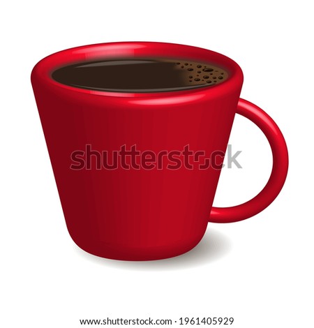 A cup of black coffee. Realistic vector. 3d model americano in a red cup on a white background. Isolated vector illustration.