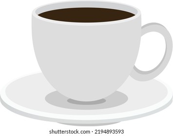a cup of black coffee, served on a small plate, and usually enjoyed in the morning