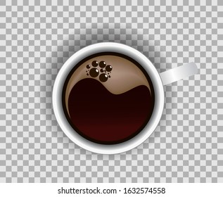 A cup of black coffee top view on transparent background.