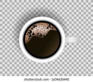 A cup of black coffee top view on transparent background.