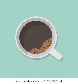 A cup of black coffee top view isolated on white background. Vector illustration. Eps 10.