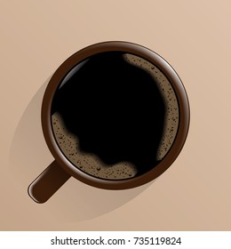 A cup with black coffee, top view. Vector image.