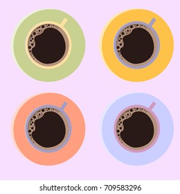 A cup of black coffee. Vector illustration. Pink background. Italian morning coffee