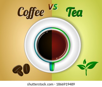 
una taza de café negro versus la vista de lo alto del té o una taza de café y platillo versus té. eps 10 vector, fácil de modificar