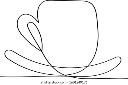 Cup - a black outline is drawn in one line. Tea party symbol in abstract form, child's drawing.