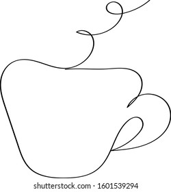 Cup - a black outline is drawn in one line. Tea party symbol in abstract form, child's drawing.