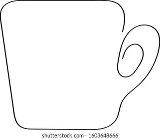 Cup - a black outline is drawn in one line. Tea party symbol in abstract form, child's drawing.