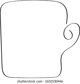 Cup - a black outline is drawn in one line. Tea party symbol in abstract form, child's drawing.