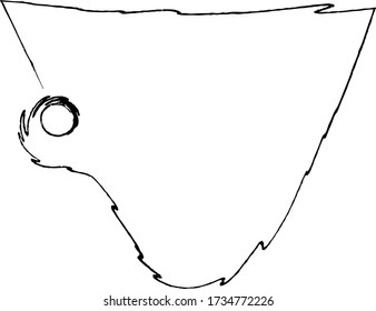 Cup - a black outline is drawn in one line. Tea party symbol in abstract form, child's drawing.