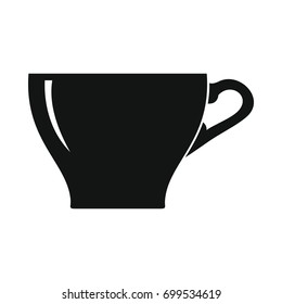 Cup in black simple silhouette style icons vector illustration for design and web isolated on white background. Cup vector object for labels and logo