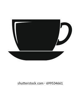 Cup in black simple silhouette style icons vector illustration for design and web isolated on white background. Cup vector object for labels and logo