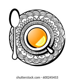 Cup of black tea. illustration vector. A cup of tea in the style of drawing.