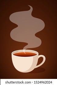 Cup of black tea on brown background