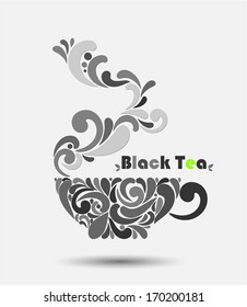 Cup of black tea. vector illustration