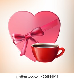 Cup and box of chocolates. Valentine day. vector