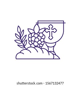 Cup bread and grapes design, religion christianity god faith spirituality belief pray and hope theme Vector illustration