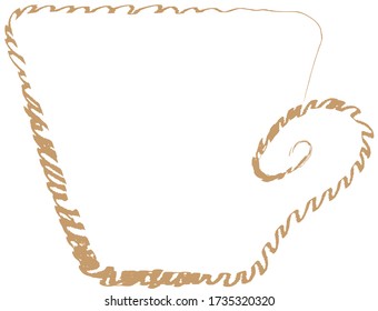 Cup - a brown outline is drawn in the style of doodle, dishes for coffee. Tea party symbol in abstract form, icon for a coffee shop.