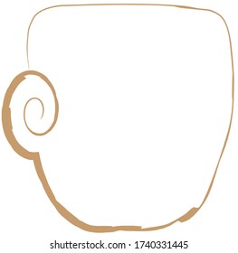 Cup - a brown outline is drawn in the style of doodle, dishes for coffee. Tea party symbol in abstract form, icon for a coffee shop.