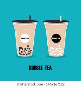 The cup with bubble tea. Cartoon milk tea with tapioca pearl. Bubble tea Taiwanese popular cold drink. vector eps10