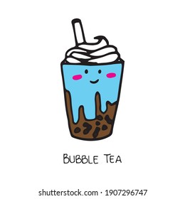 cup of bubble tea with tapioca pearls and foam, representing a sweet and trendy beverage, perfect for promoting bubble tea culture and flavors. sweet bubble gum flavor with tapioca pearl.