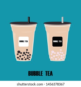 The cup with bubble tea.Cartoon milk tea with tapioca pearl. Bubble tea Taiwanese popular cold drink.vector eps10