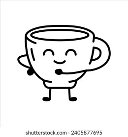 Cup cacao emoticon color element. Cartoon happy character. Mascot of emotions. Happy new year. 