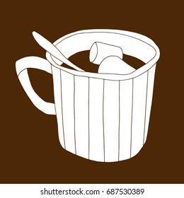 Cup of cacao with marshmallows. Hot winter beverage. Christmas drink vector stylized illustration 