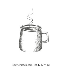 Cup of cacao with steam Graphics illustration. Vector. Cacao, cup of coffee, hot tea for menu cafe, recipe book and for New Year's compositions, postcards, Christmas decor, stickers.