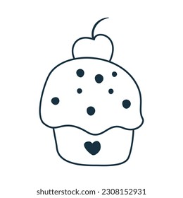 Cup cake and apple pie. Hand drawn doodle vector illustration