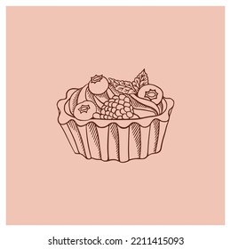 Cup cake with berries and cream,