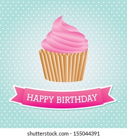 cup cake birthday over dotted background vector illustration  