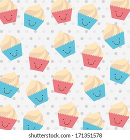 cup cake birthday over dotted background vector illustration  