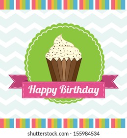 cup cake birthday over waves background vector illustration  
