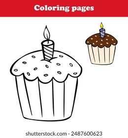 cup cake with candle , coloring worksheet