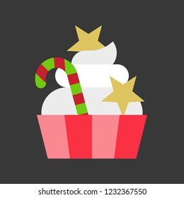 cup cake and candy cane, xmas food icon. flat design