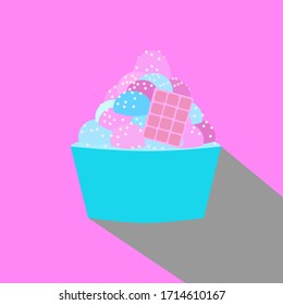 cup cake with candy topping , vector illustration. Flat design style with long shadow